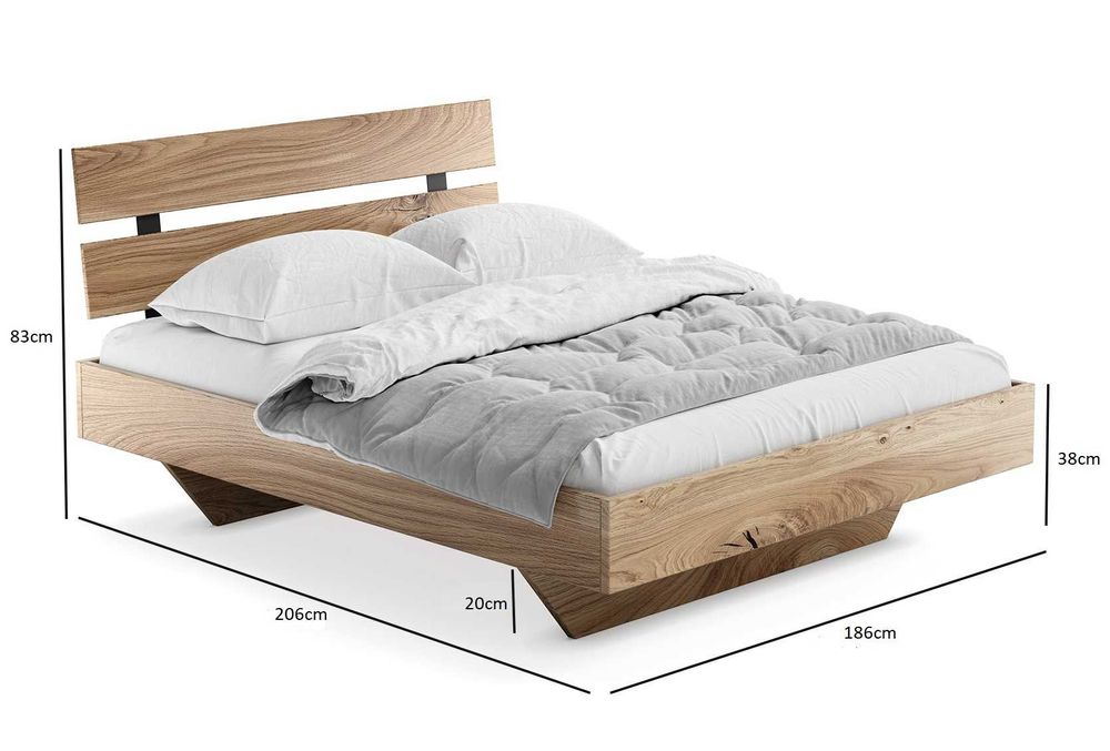 Łóżko drewniane Dębowe 180x200cm Lewitujące Rossano, różne wymiary