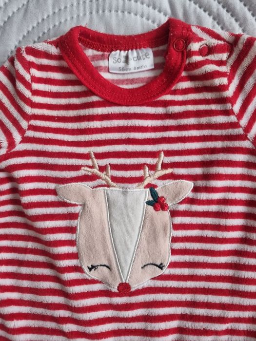 Pajacyk welurowy, śpioszki So cute, rozmiar 56, świąteczny wzór