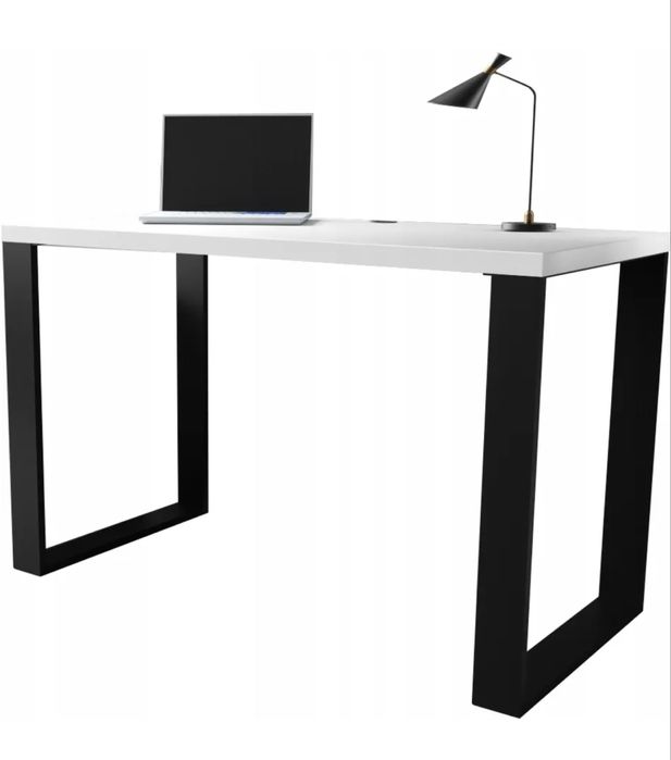 Biurko loftowe 120 cm biały mat metalowe czarne nogi