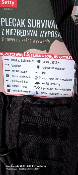 Plecak survivalowy z wyposażeniem nowy taktyczny
