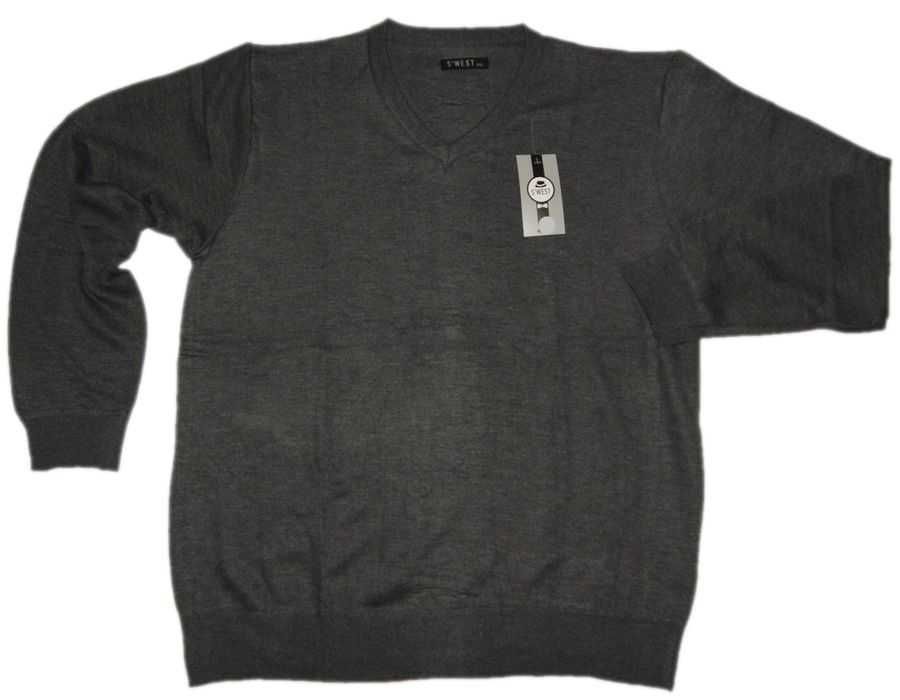 SWETER swetr MĘSKI duży cienki 4XL szer.134 cm C.SZARY dekolt w serek