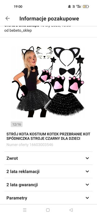 Kostium kota dziewczynka 116