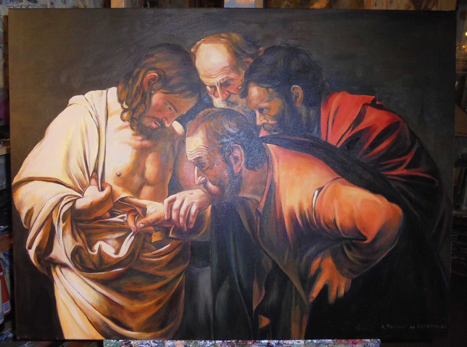 Kopia obrazu Caravaggia"Niewierny Tomasz"