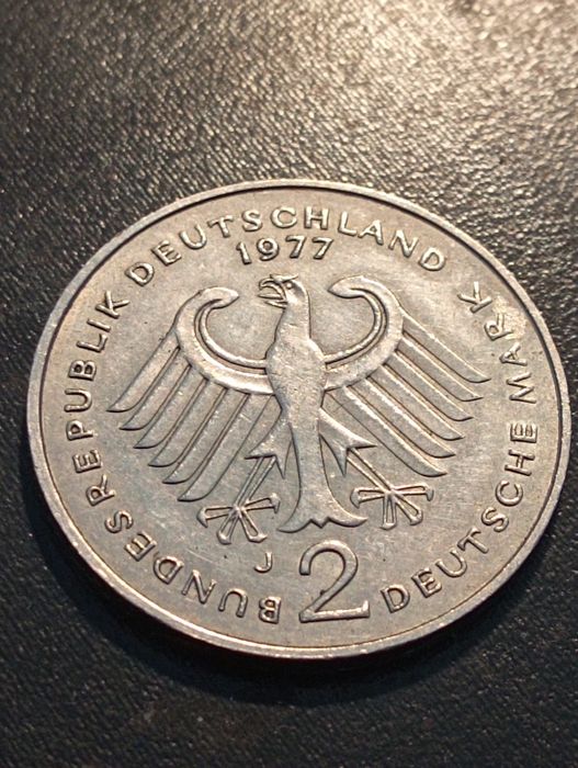 2 Deutch Mark - Letra J - Hamburg - 1977	 - Soberba  - Cupro-Níquel