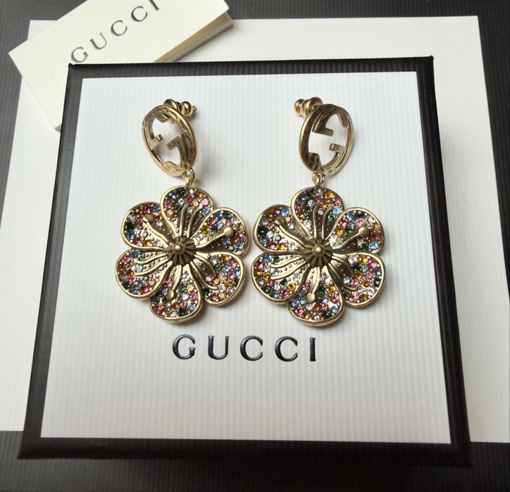 Kolczyki Gucci kwiaty z kolorowymi cyrkoniami