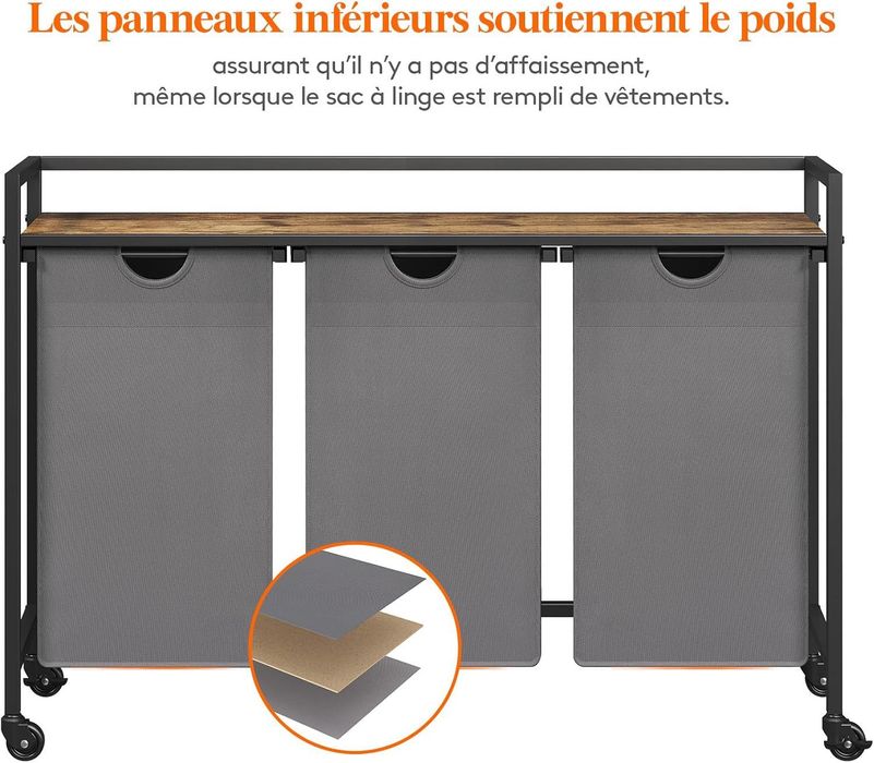 Kosz na pranie 120l 3 komory szare na kółkach wada