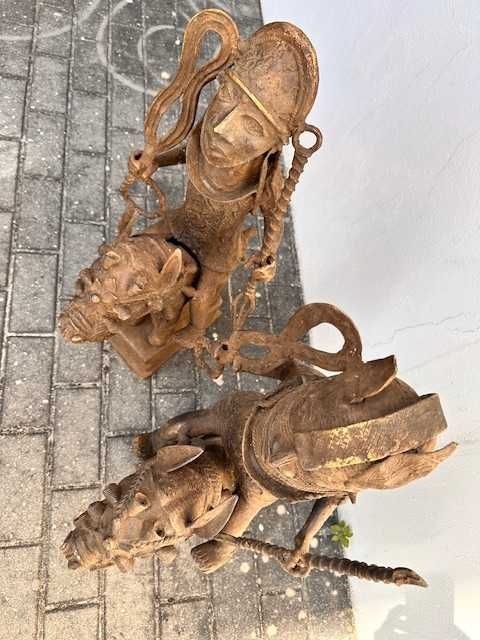 Cavaleiros em Bronze de Benin raro africano arte tribal - 75cm - 35KG