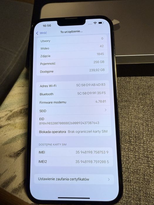 Iphone 13pro max 256GB, stalowy, ładowarka+kabel+etui