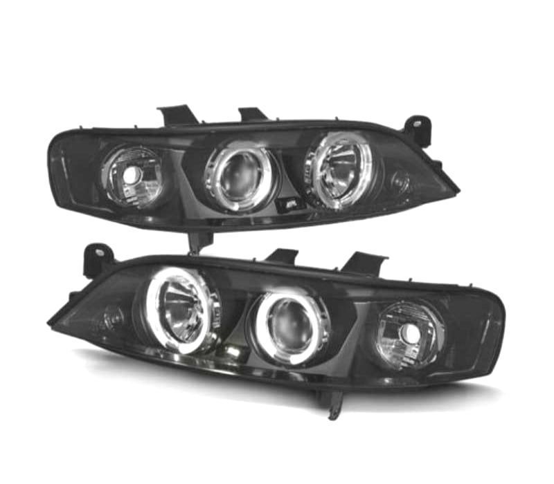 FARÓIS ANGEL EYES OPEL VECTRA B 99-02 FUNDO PRETO H1