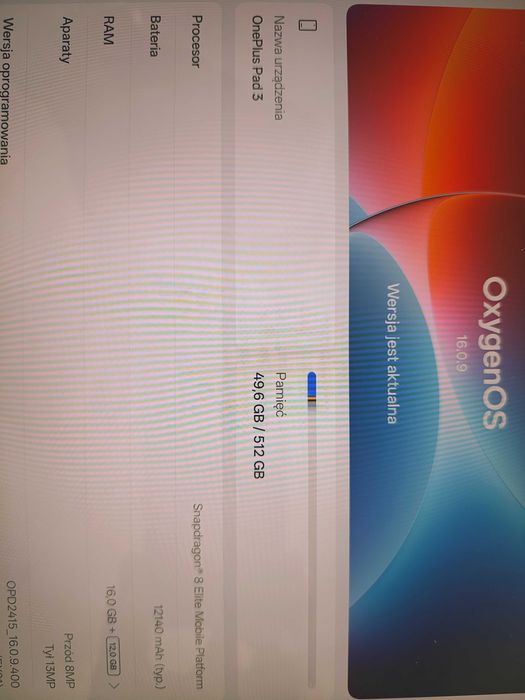 Rezerwacja Tablet OnePlus Pad 3 16GB RAM, 512GB pamięci