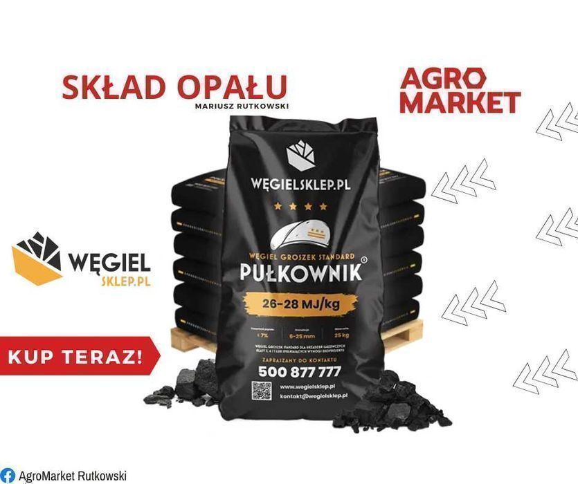 Węgiel Groszek Standard Pułkownik 26-28 MJ/kg Skład Opału AgroMarket Rutkowski Dostawa Koneck Dobre