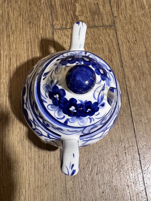 Açucareiro em Cerâmica Portuguesa Pintado à Mão - Azul e Branco
