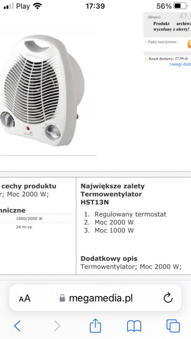 Farelka termowentylator