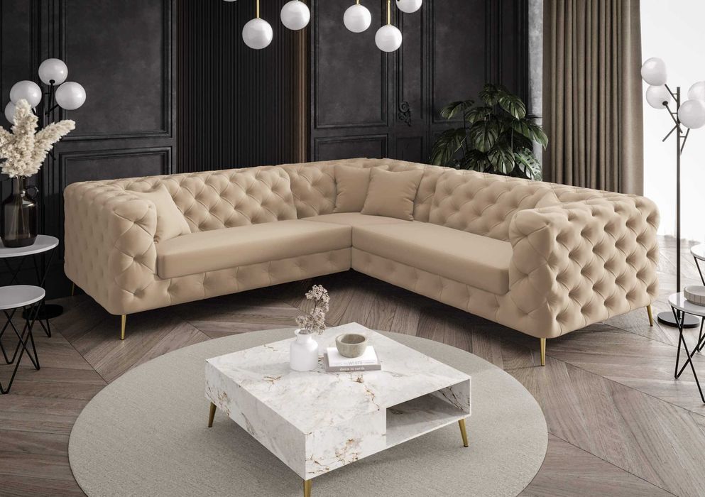 Narożnik Rogówka Chesterfield Pikowany Luksusowy Elegancki VeroLux