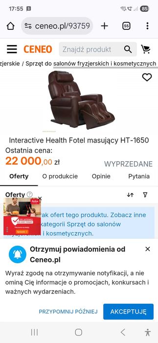 Fotel Human Touch  - 1650 do masażu rozkładany 8 programów