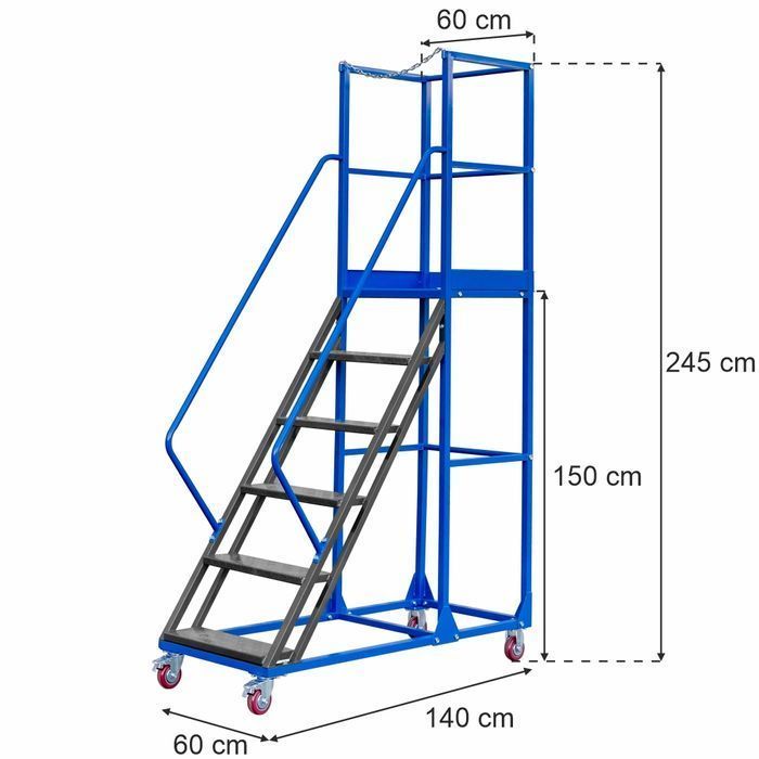 Drabina magazynowa przejezdna Mega-M STANDARD H-150 cm 6 stopni podest