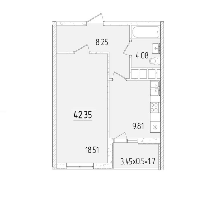 1-комнатная квартира по адресу ул. Краснова (площадь 42,4 м²) - Atlanta.ua - фото 14