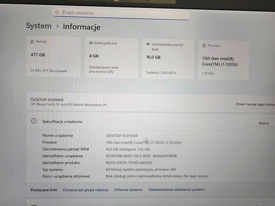 Laptop HP ZBook Firefly 16 G10 i7-1365U/16GB/512GB/Win11P RTX A500/Gwa