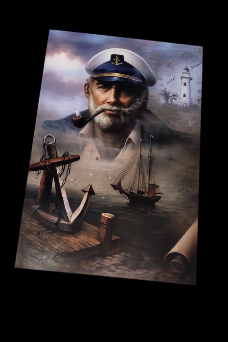 Kapitan i Kotwica morski obrazek plakat A3