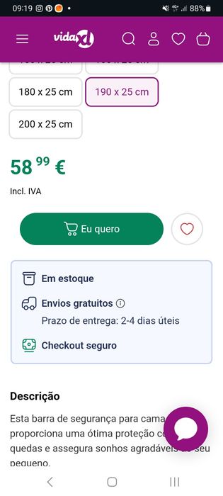 Barreira cama 190cm