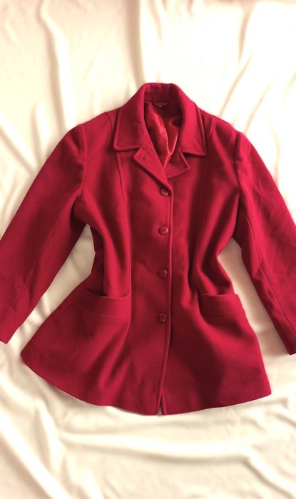 LUKSUSOWY Czerwony Płaszcz 80% WEŁNA 2XL 3XL Must-have Plus Size  Krótki Przejściowy