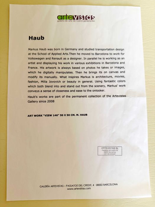 Картина живопись Marcus Haub, сертификат галереи, куплена в Барселоне