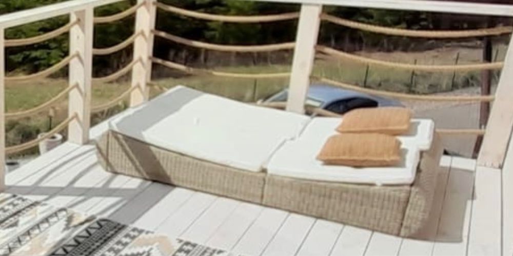 Lezak podwojny z technorattanu szarobezowym