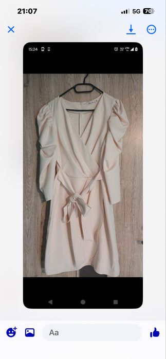Sukienka imprezowa beżowa z bufkami rekaw 3/4 XL 42 Ella Butik