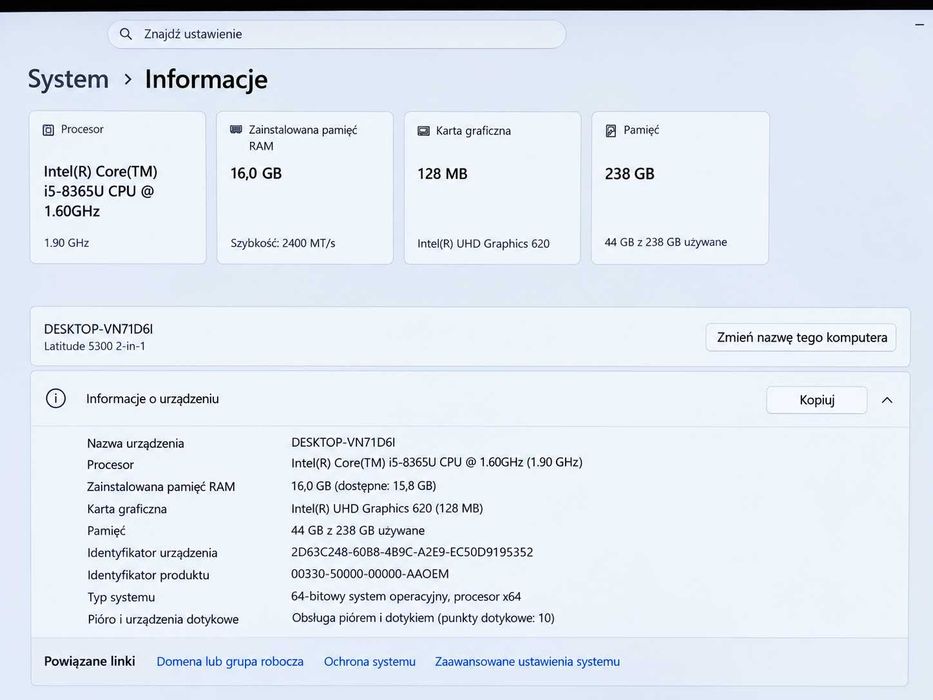 Dell Latitude 5300 dotyk / 360 / i5 / 16GB / 256GB SSD/ Win 11 Pro