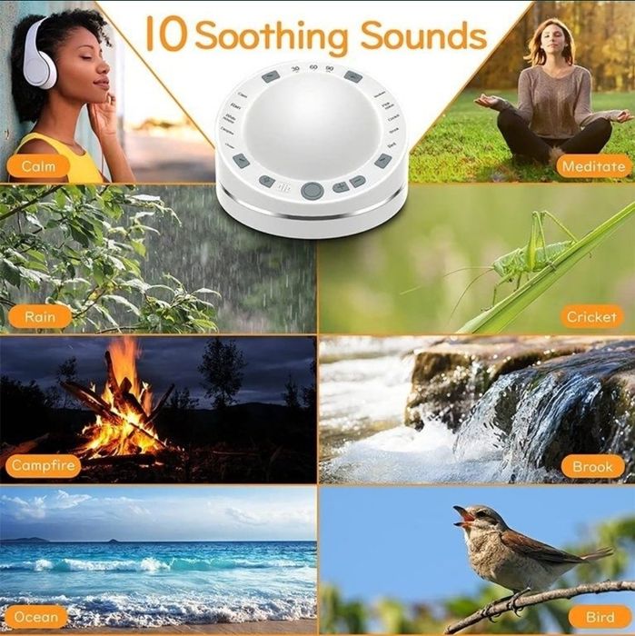 Lampka LED z białym szumem i dźwiękami do relaksu dla dzieci i dorosły