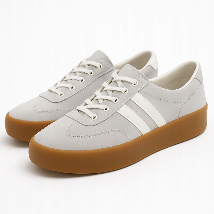 Sneakersy Półbuty Damskie Skóra Szary Zamsz 36