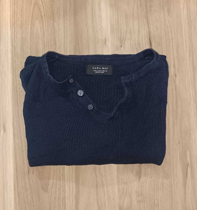 Sweter w serek bawełniany ZARA czarny S (small)