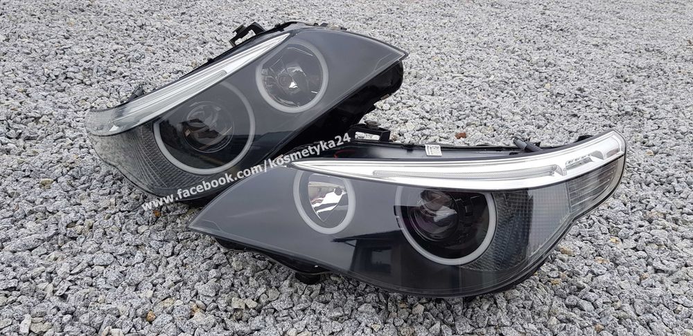 Reflektory BMW E60 E61 przedlift pre lci BI LED ringi COTTON SMD Hella