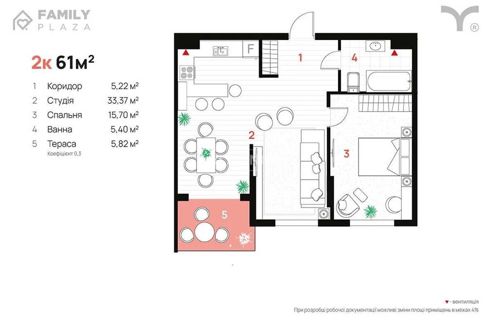 Здана 2 кім 61м в ЖК Family Plaza в 1 черзі з газом готова до ремонту