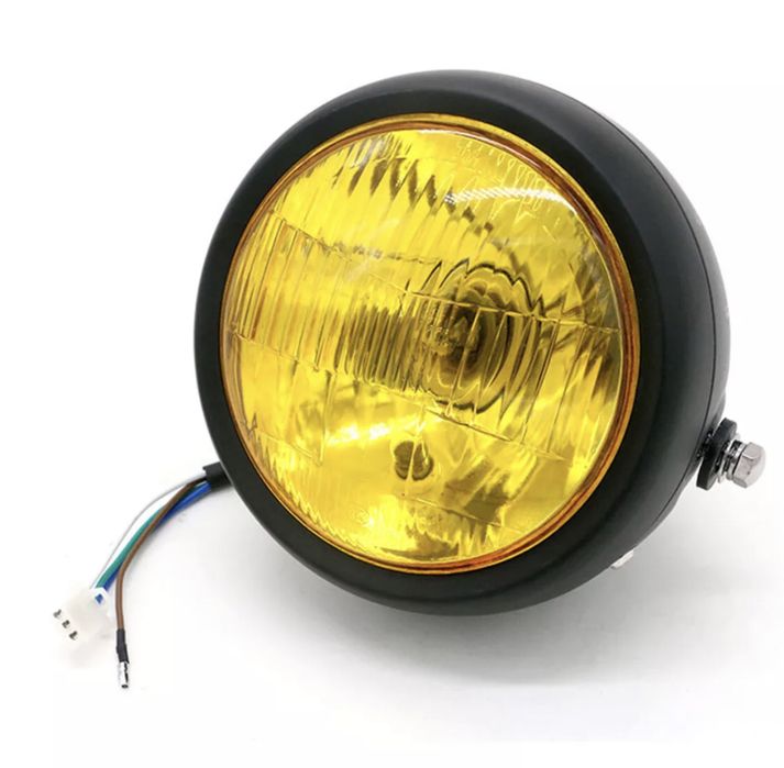 Farol frontal cromado lente amarela dois apoios laterais
