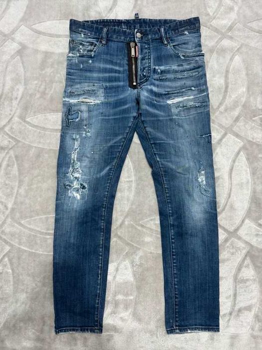 Dsquared2 Vintage Zipper Skater Bottoms Denim Jeans Slim size 52 spodnie jeansowe z przetarciami