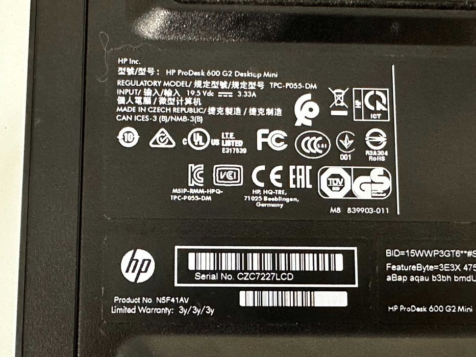 Міні ПК HP Prodesk 600 G2 Desktop i3 6100T RAM 8Gb SSD 256gb