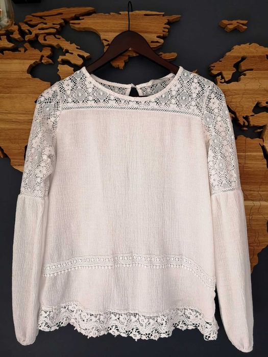 Piękna bluzka z koronką, długi rękaw, BOHO