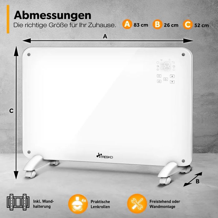 Konwektor szklany 2000 W grzejnik + WiFi biały Tresko
