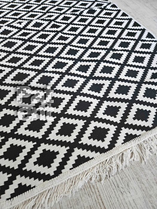 Dywan chodnik 80x150 boho etno wzór romby z frędzlami do salonu