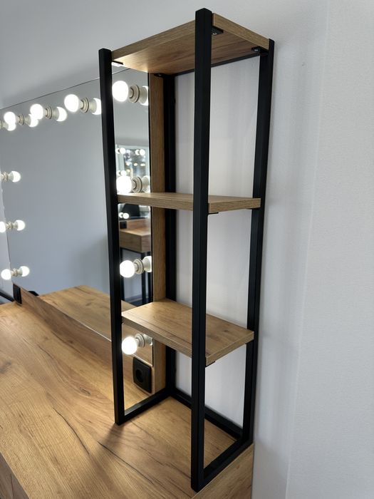 Гримерний стіл 1.4 метра метал полки та опора дуб крафт золото