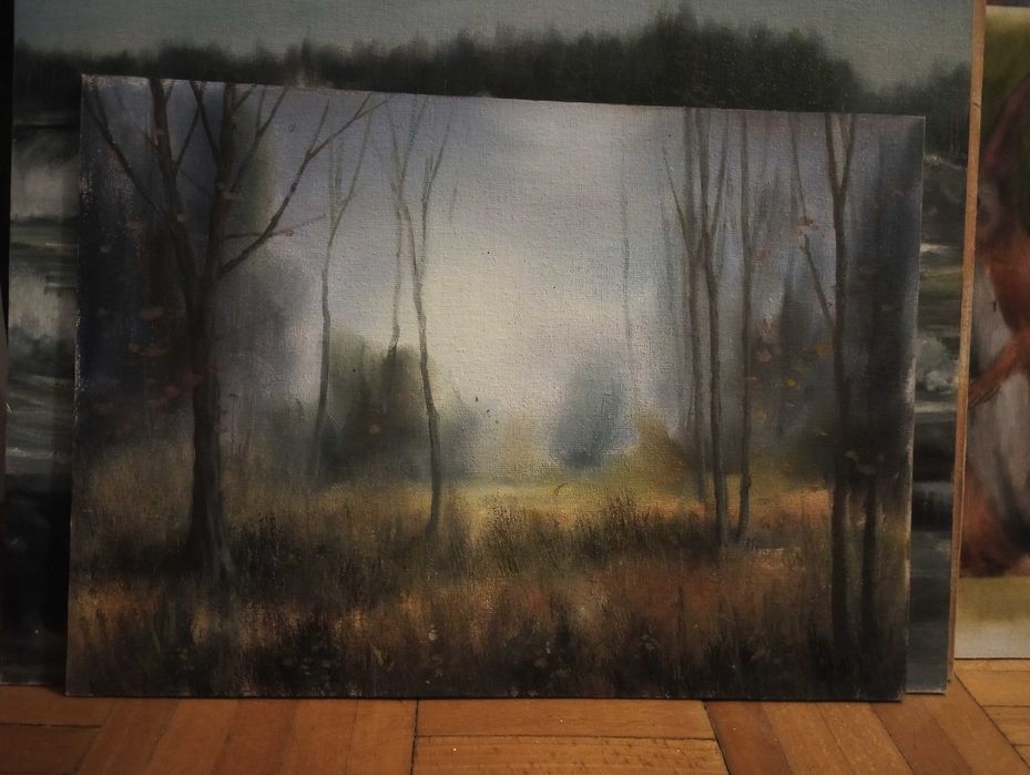 Obraz olejny; las; jesień
