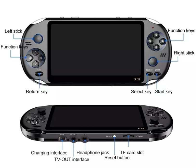 Consola portátil de jogos modelo X12 (Com 300 jogos) ecrã grande 5.1"