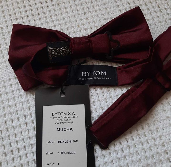 Bytom 100% Jedwab bordowa nowa mucha muszka jedwabna do koszuli