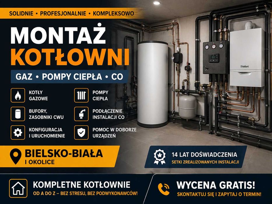 Montaż kotłowni Bielsko-Biała | gaz, pompy ciepła, CO