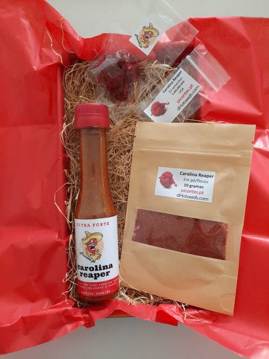Caixa Presente Gift Box CAROLINA REAPER: Molho, Pó, Sementes e Seca