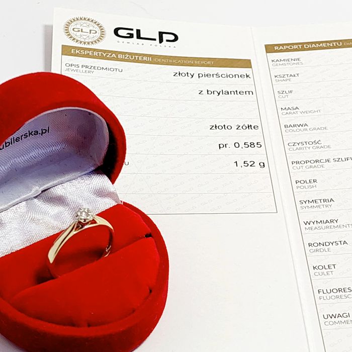 Złoty pierścionek z diamentem 14 k