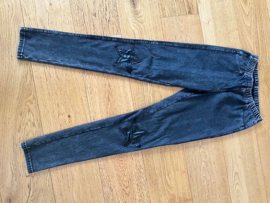 Legginsy bawełniane CALZEDONIA XS 34 szare z naszywkami na kolanach w gwiazdki