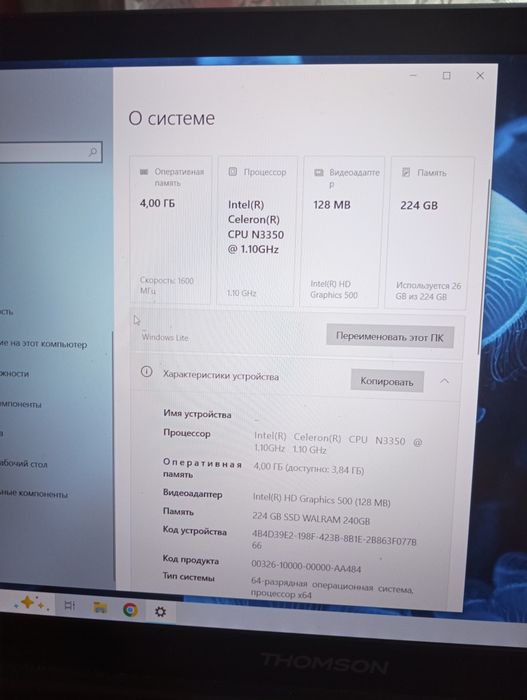 Ноутбук Thomson, Windows 10
