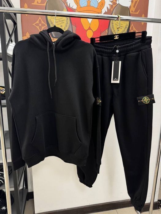 ЦЕНА БЫЛА 3400! Мужской спортивный костюм Stone Island черный на флисе